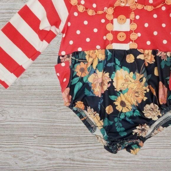 Striped Polka Dot Floral Ruffle Button Bodysuit - Picture 2 of 4